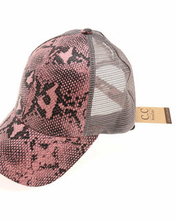 C.C. Rose Snake Skin Print Ponytail High Messy Bun Hats Baseball Caps