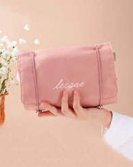 Pink Satin Foldable Travel Makeup & Cosmetic Bag with Detachable Compartments