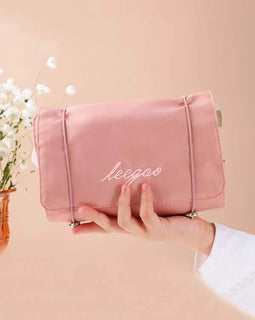 Pink Satin Foldable Travel Makeup & Cosmetic Bag with Detachable Compartments