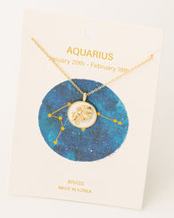 Zodiac Constellation Coin Pendant Necklace (Gold/White)