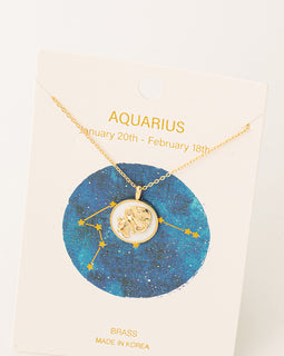 Zodiac Constellation Coin Pendant Necklace (Gold/White)