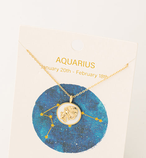 Zodiac Constellation Coin Pendant Necklace (Gold/White)