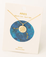 Zodiac Constellation Coin Pendant Necklace (Gold/White)