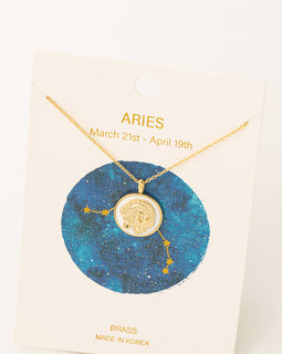 Zodiac Constellation Coin Pendant Necklace (Gold/White)