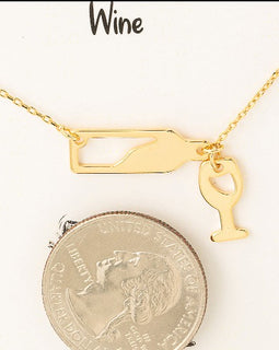 Cheers!  Gold Wine Bottle Charm Necklace