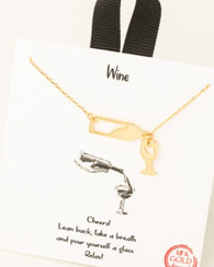 Cheers!  Gold Wine Bottle Charm Necklace