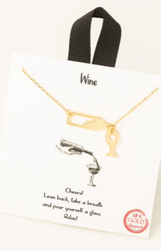 Cheers!  Gold Wine Bottle Charm Necklace