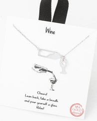 Cheers!  Silver Wine Bottle Charm Necklace