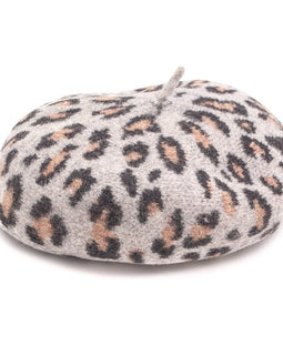 Grey Leopard Beret Fashion Hat