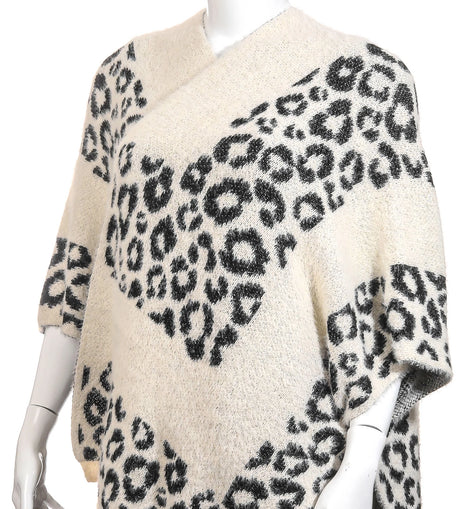 White Leopard Pattern Fashion Poncho