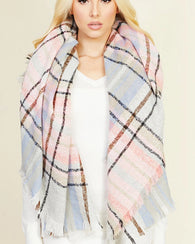 Pink Plaid Checkered Pattern Oblong Scarf