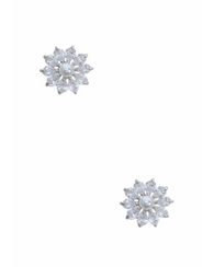 Flower Starburst Rhinestone Pearl Center Stud Earrings