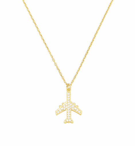 Gold tone Dainty Pave Plane Pendant Necklace